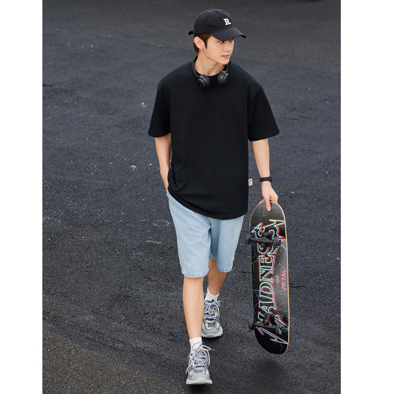 蔡哥哥男装经典潮牌黑色短袖t恤 圆领宽松夏装情侣t 显瘦衣服N117