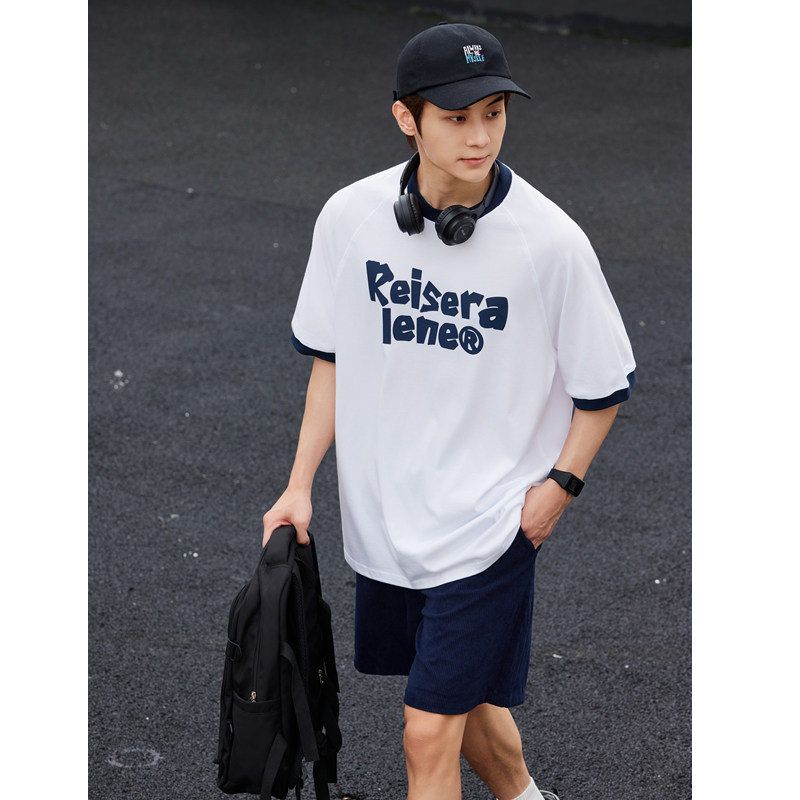 蔡哥哥男装白色短袖球服T恤男女宽松纯棉百搭字母球衣夏装N110