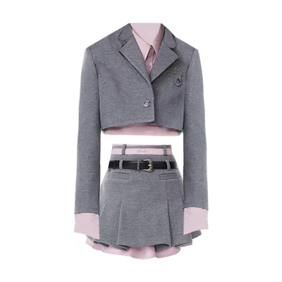 (坠入爱河)高级感灰色人字纹西装外套短款显瘦2025年春秋季新款