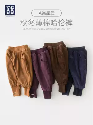 Girls plus velvet pants, small children's pants, Autumn new casual pants, winter thick men's baby feet, Haren pants