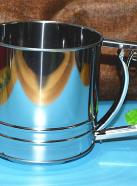 大号不锈钢手动杯式面粉筛 手压面粉筛杯 糖粉筛网筛子 包邮