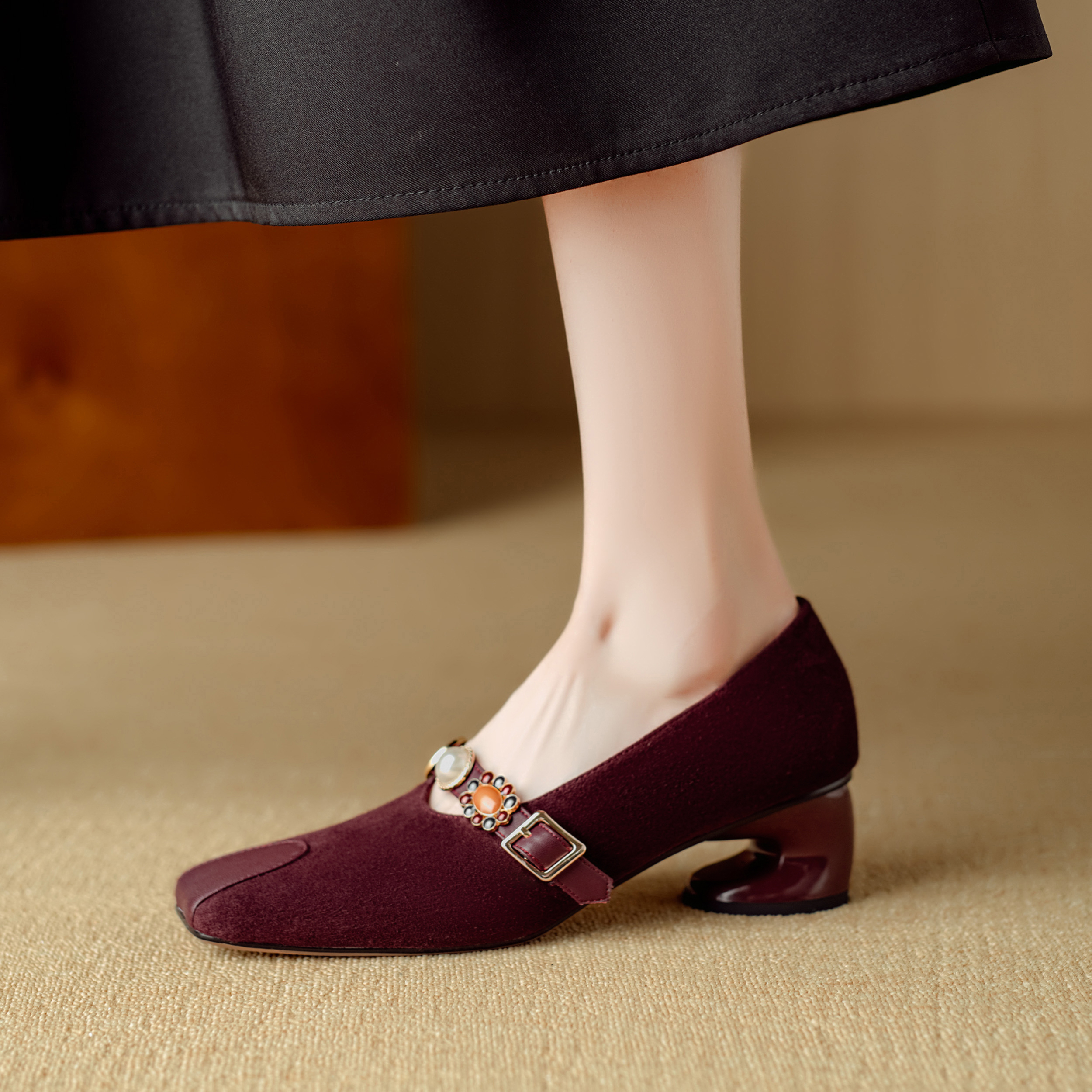 法式优雅气质粗跟时尚女单鞋