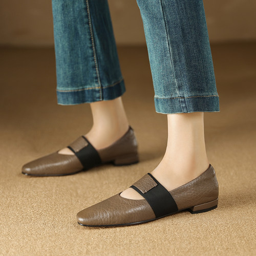 法式休闲百搭粗跟一字带玛丽珍鞋