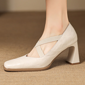 优雅方头气质女鞋 lorem香港 交叉绑带高跟时尚 浅口单鞋 子 2026春季