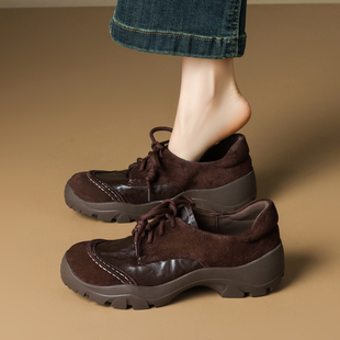 复古简约休闲厚底牛皮系带百搭单鞋 lorem香港 新款 深口鞋 2026春季