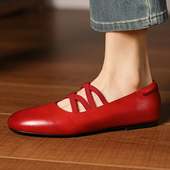 女圆头低跟平底单鞋 欧美复古交叉带芭蕾舞鞋 女 2026春季 lorem香港
