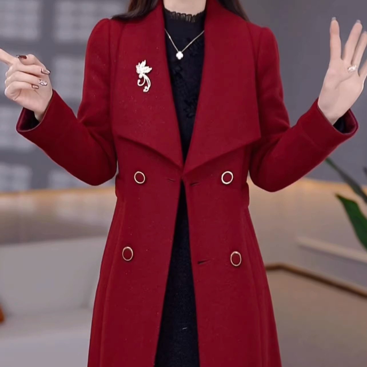 帛莱精纺中长款夹棉优雅外套2026新款时尚洋气加厚保暖修身大衣女