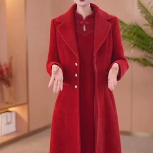 保暖裙套装 优雅时尚 旗袍连衣裙气质套裙2026新款 高级雪花绒外套