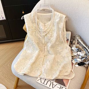 新中式马甲女2026夏季新款重工刺绣欧根纱国风叠穿衬衫网纱薄背心