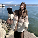 韩版高级感撞色拼接羽绒服女2025年冬季新款显瘦加厚90白鸭绒外套，女装羽绒服，2C170
