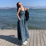针织开衫牛仔连衣裙套装女2025春季新款法式气质显瘦吊带裙两件套，女装套装/套裙，2C170