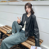 超好看小香风黑色pu皮衣外套女2025春秋红短款夹克上衣，女装皮衣，2C170