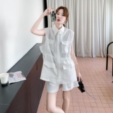 又a又飒设计感马甲开衫高腰短裤套装女2025夏季新款小个子两件套，女装套装/套裙，2C170