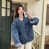 美式复古牛仔羽绒棉服女秋冬季超火好看高级小众棉衣棉袄轻薄外套，女装棉衣/棉服，2C170