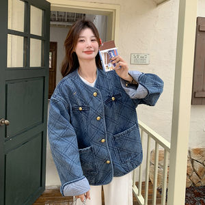 美式复古牛仔羽绒棉服女秋冬季超火好看高级小众棉衣棉袄轻薄外套图片