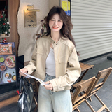 设计感立领夹克机车服外套女2025春秋季新款甜酷显瘦短款夹克上衣，女装短外套，2C170