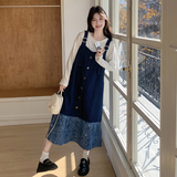 蓝色牛仔背带裙女2025春季新款设计感超好看宽松减龄鱼尾长裙，女装连衣裙，2C170