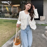 精致粗花呢拉毛小香风外套女2024春秋新款小个子气质高级感短上衣，女装短外套，2C170