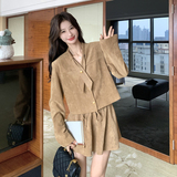 新款麂皮百褶裙套装2C170-1305-P175-K288，女装短外套，2C170