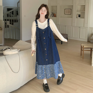 蓝色牛仔背带裙女2025春季新款设计感超好看宽松减龄鱼尾长裙图片