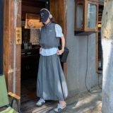 韩系设计感工装马甲套装裙女2025夏新款宽松休闲百搭半身裙两件套，女装套装/套裙，2C170