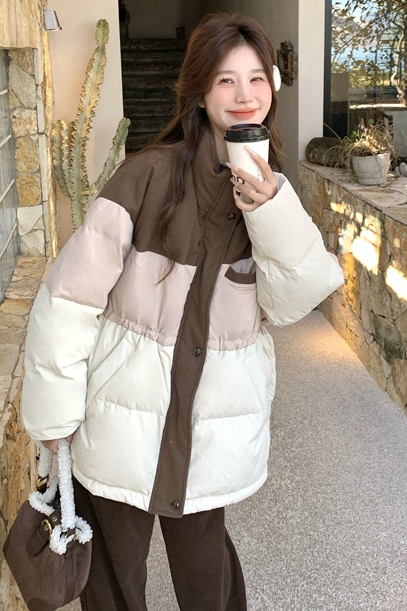 韩版高级感撞色拼接羽绒服女2025年冬季新款显瘦加厚90白鸭绒外套,女装羽绒服,2C170