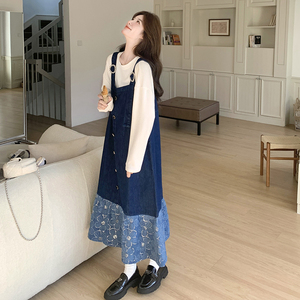 蓝色牛仔背带裙女2025春季新款设计感超好看宽松减龄鱼尾长裙图片
