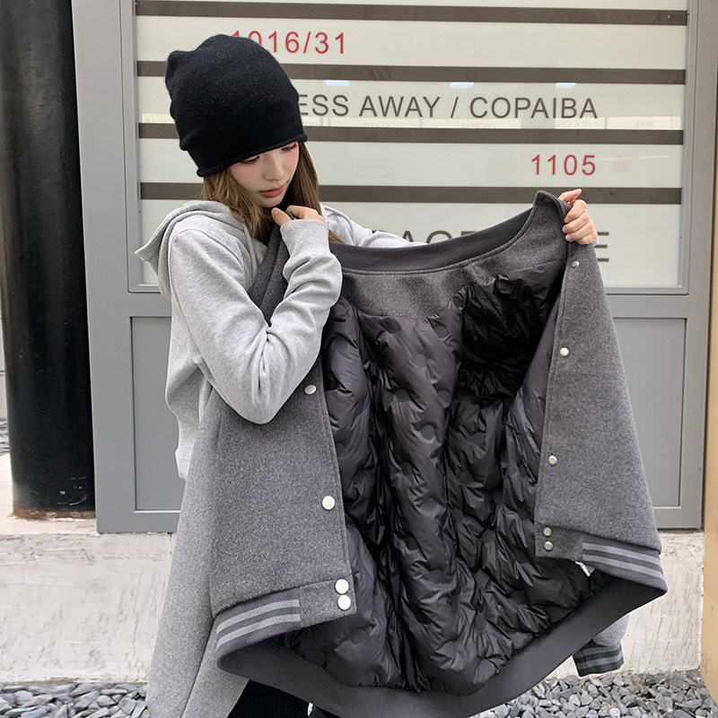 美式学院风羽绒棒球服女2025冬季新款加厚白鸭绒内胆显瘦夹克外套,女装羽绒服,2C170