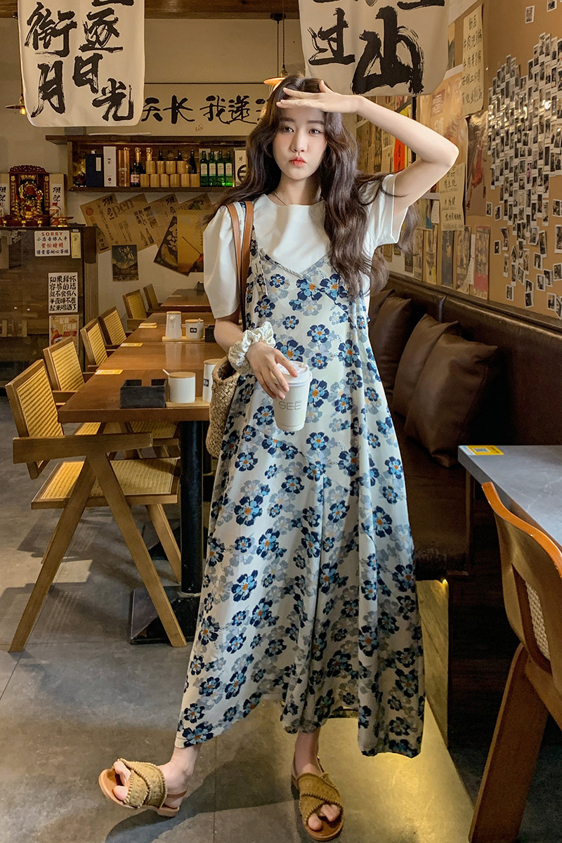 海边度假碎花背带裤女2025夏季新款韩系慵懒风宽松休闲阔腿连体裤,女装连衣裙,2C170