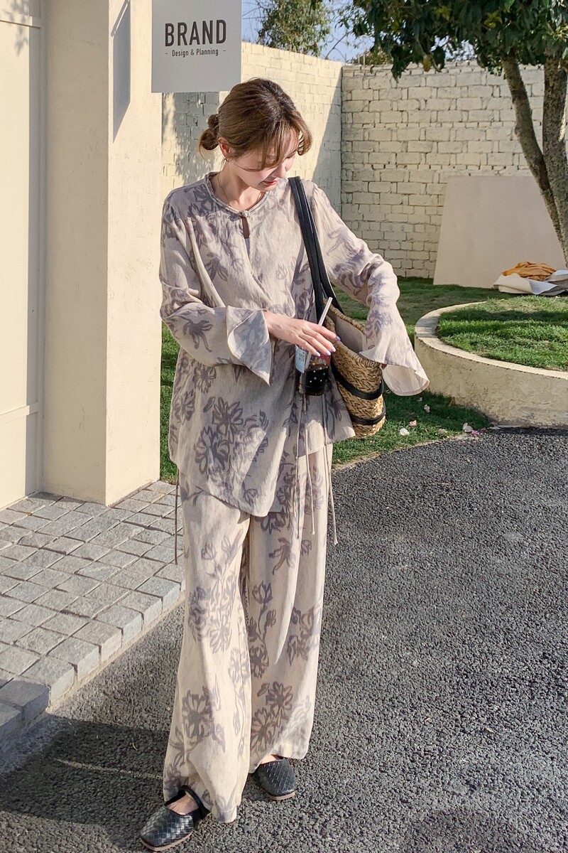 INS风时尚套装长裙提花宽松少女风lulu风职场新中式碎花气质夏季,女装套装/套裙,2C170