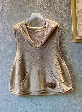 棉线连帽套头毛背心女2025春款宽松韩版立体大象百搭外穿马夹M01