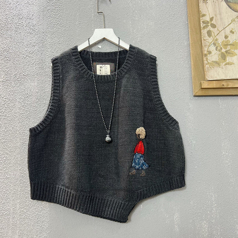 套头文艺范圆领棉线马夹女