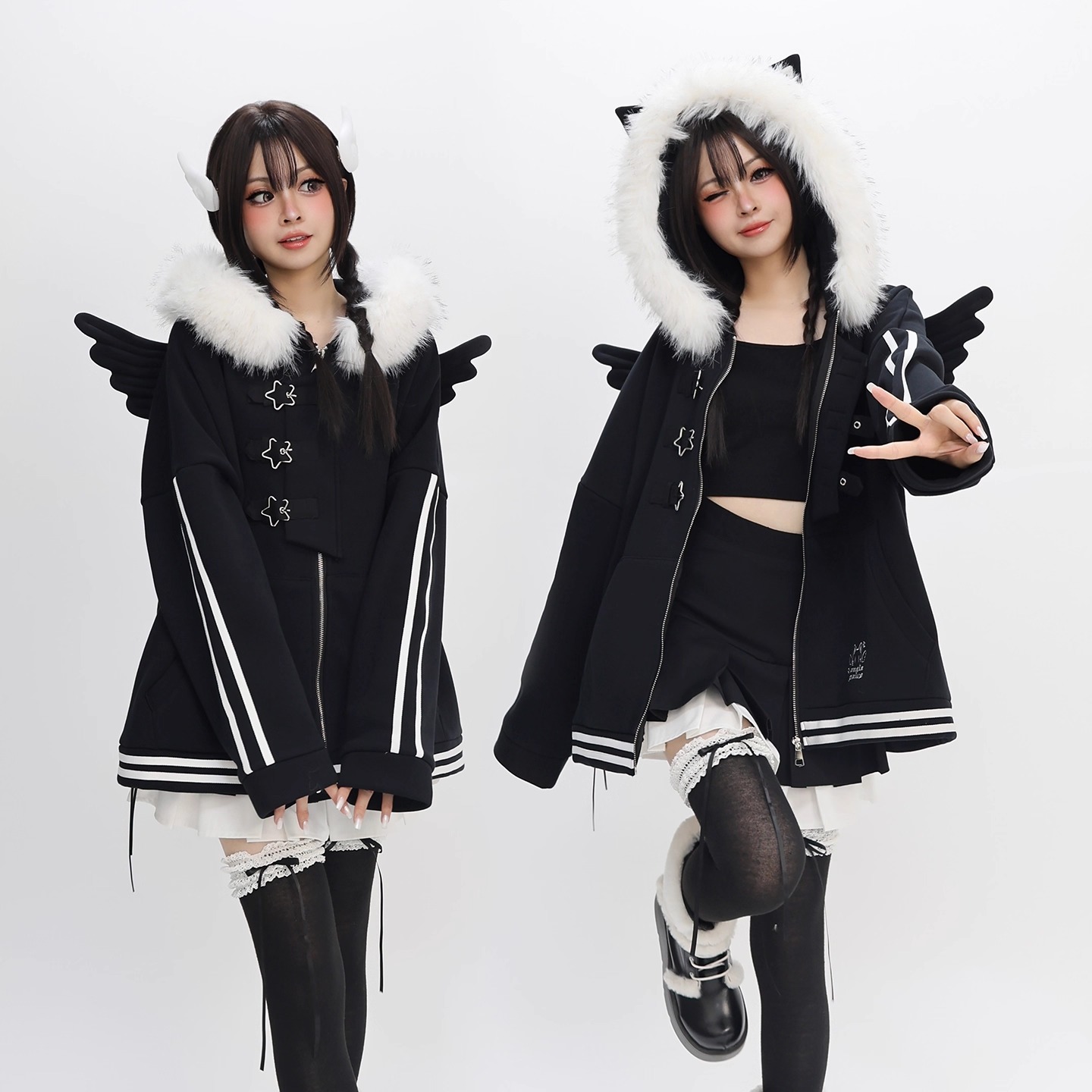 骨架翅膀加绒翅膀加厚猫咪酷卫衣