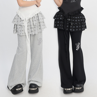 猫愿轻亚Y2K星星印花蛋糕裤裙抽绳微喇叭休闲阔腿长裤2026春新款