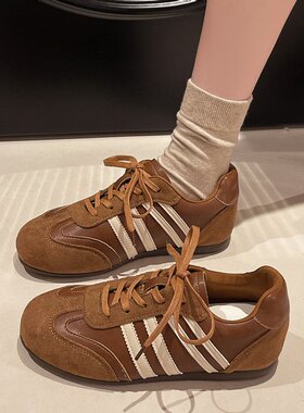 复古拼色德训鞋女3cm内增高女鞋2026新款春季透气系带休闲运动鞋