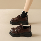新款 英伦风厚底乐福鞋 女系带圆头小皮鞋 2026春季 松糕增高百搭单鞋