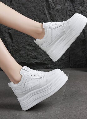 松糕厚底8cm内增高小白鞋女透气系带休闲运动鞋百搭小个子松糕鞋