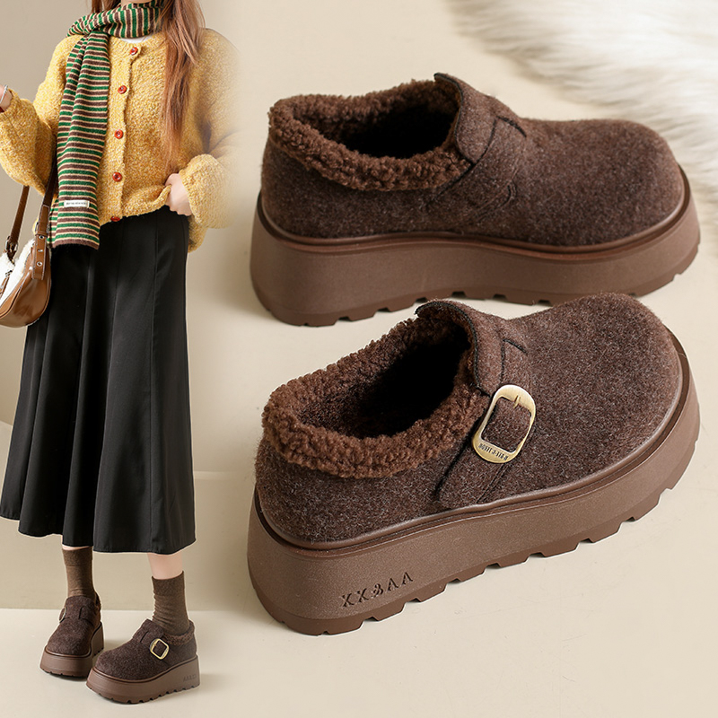 2025年新款加绒厚底勃肯鞋女冬季保暖一脚蹬毛毛鞋百搭休闲懒人鞋