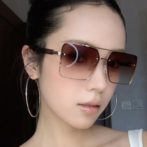 墨镜防紫外线男女通用款方框金属茶色欧美风太阳眼镜大脸圆脸显瘦