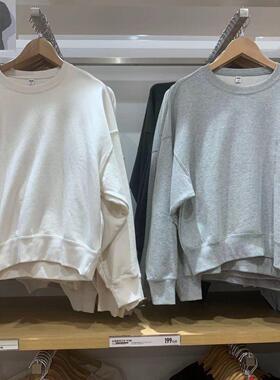 日单女装圆领卫衣/长袖运动衫外套落肩袖套头衫新款上衣470130