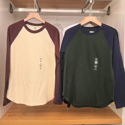 女装！竹节纱插肩袖T恤！撞色长袖圆领打底衫2026春款上衣484869