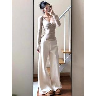 卓泽网批广州面料人棉抓毛260克纯欲辣妹V领扭结打底内搭上