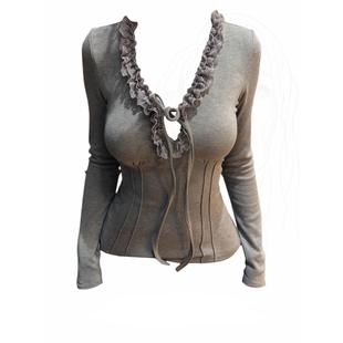 卓泽网批广州面料人棉磨毛260克韩系花边系带蝴蝶结长袖 打