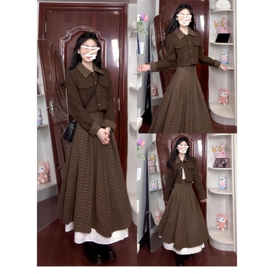 法式连衣裙子女秋冬季2025新款千金小香风高级感长裙穿搭套装