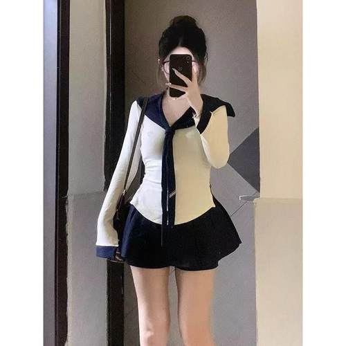 海派学院感JK制服套装裙女秋冬辣妹海军领披肩上衣穿搭百褶裙子