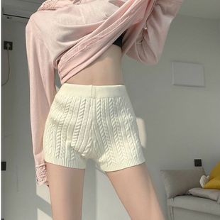 包芯纱 显瘦包臀毛线裤 美式 女松紧腰修身 热裤 辣妹紧身针织短裤