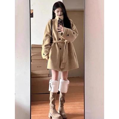 卡其色呢子大衣女秋冬2025新款毛呢外套高级感小个子短款韩系气质
