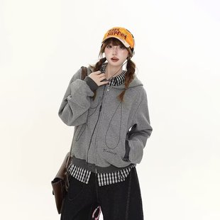 灰色连帽衫外套女2025新款重磅早秋薄款慵懒宽松美式开衫拉链卫衣
