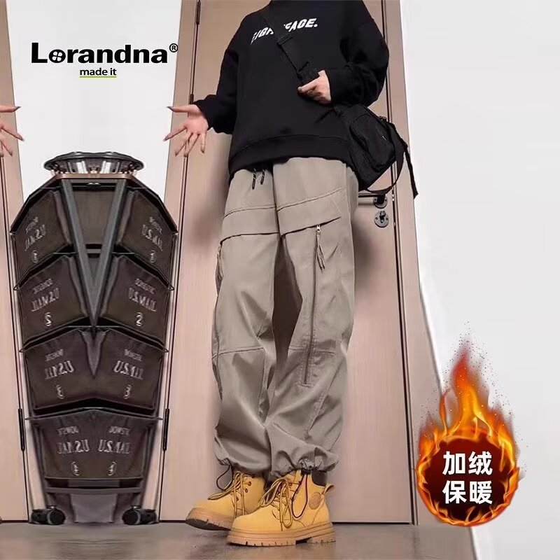 冲锋休闲裤男款黑色户外防泼水春秋直筒加绒加厚美式机能工装裤子