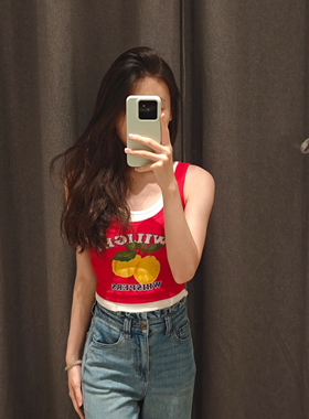 假两件背心女2025夏季新款女装可露丽休闲撞色假两件印花无袖背心